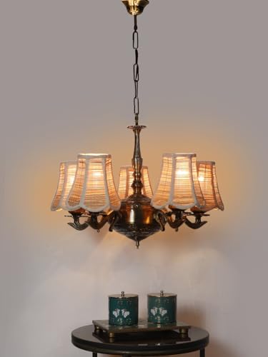 Image of Devansh 05 Lights Bamboo Vintage Shade with Antique Golden Chandelier -S