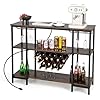 Giantex Wine Rack Freestanding Floor Bar Cabinet for Liquor Kitchen Bakers Rack w 2 Wine Glass Holders 15 Bottle Racks Charging Station Coffee Bar Table for Home Dining Room Rustic Brown
