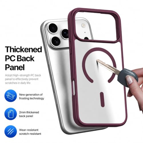 Image of DIZORO Compatible iPhone 17 Pro Case,(Compatible with MagSafe) Non Yellow Military-Grade Drop Protection & Hard PC Back Cover Slim Transparent Anti-Scratch Shockproof Phone Case - Wine