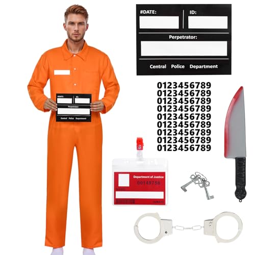 Costume Halloween déguisement prisonnier homme combinaison orange pour fête et cosplay