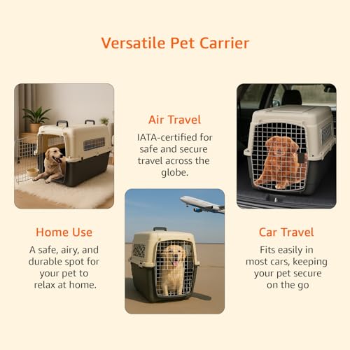 Image of Amazon Basics Heavy Duty Pet Airline Carrier | IATA Approved Large Pet Carrier | Travel Pet Kennel | Suitable for Large Size Dogs | Breathable & Washable | 36 Inches