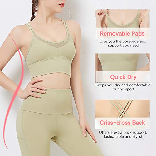 pedkit Sutiã esportivo feminino de secagem rápida malha de emenda push-up à prova de choque e acolch