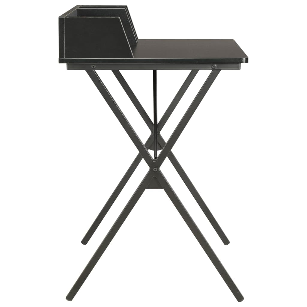 Schreibtisch Schwarz aus Holzwerkstoff mit Stahlbeinen 80x50x84 cm kompakt für Homeoffice, Arbeitszimmer, Jugendzimmer, ergonomisch mit Ablage und Stauraum für PC, Laptop, Gaming und Lernen