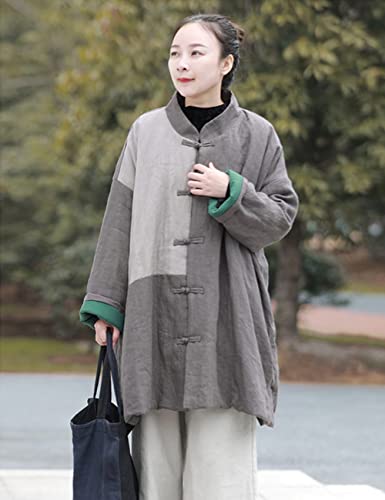 LUZU JUNU Women's Cotton Padded Coats Mid-Length Quilted Chinese Style Fall Winter Patchwork Jackets3