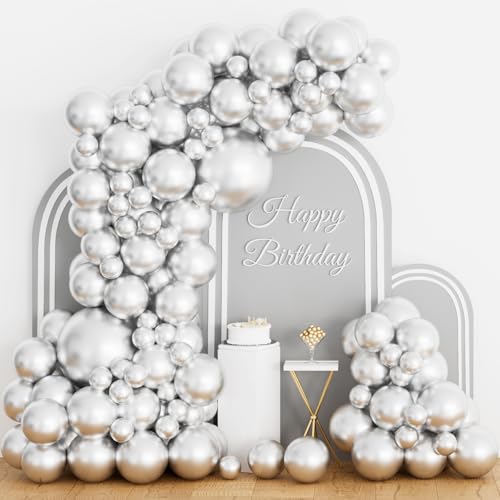 Image of 100pcs Metallic Silver Balloons 12 Inch Chrome Round Helium Balloons | Silver Balloon for New Years Wedding Anniversary Birthday, Bachelorette Graduate Party Decorations