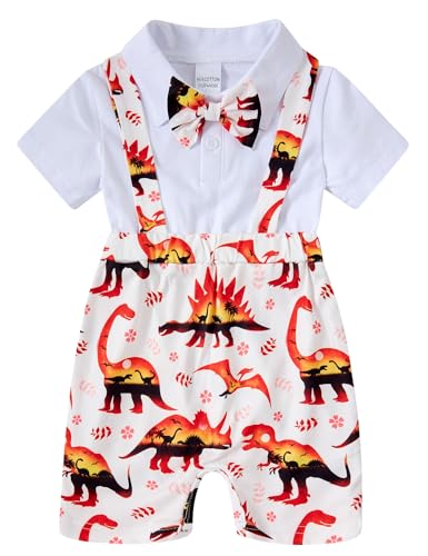 Image of BFUSTYLE Baby Boy Clothes 2 in 1 Outfits 0-24 Months Romper Short Sleeve Infant Bodysuit with Bowtie