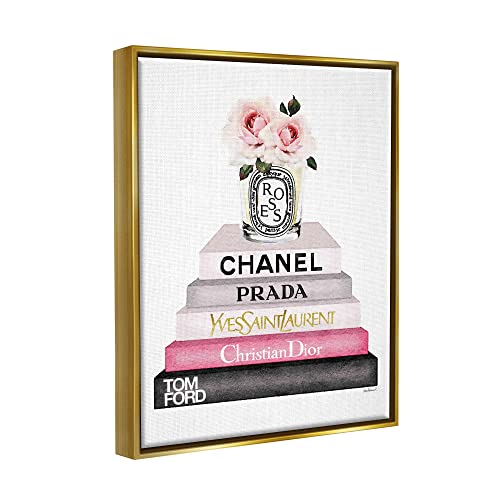 Image of Book Stack Fashion Candle Rose, 16 x 20 Inch Canvas in Floater Frame | Stupell Industries . By Amanda Greenwood . Ready to hang once unboxed . Giftable accent for any room . Made in USA