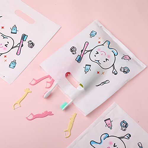 Image of Jetec 200 Pcs Dental Bag Bulk Tooth Merchandise Goodie Bag with Handles Plastic Tooth Dental Gift for Dentist Hygienist Appreciation Packaging Souvenir Gift Retail Party Favor 8.18 x 9.25 Inch(Sweet)