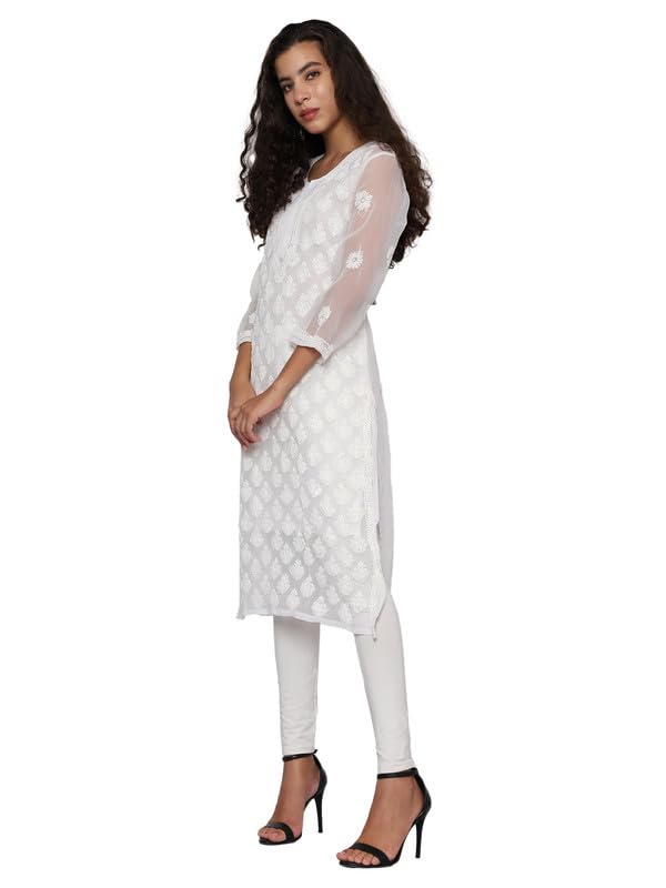 Image of Georgette Chikan Kurti with Inner Chikankari Lucknowi Hand Embroidered Kurti for Women and Girls