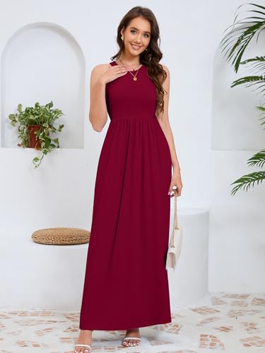Image of DEARCASE Women's Sleeveless Summer Maxi Dress with Pockets,Beach,Vacation
