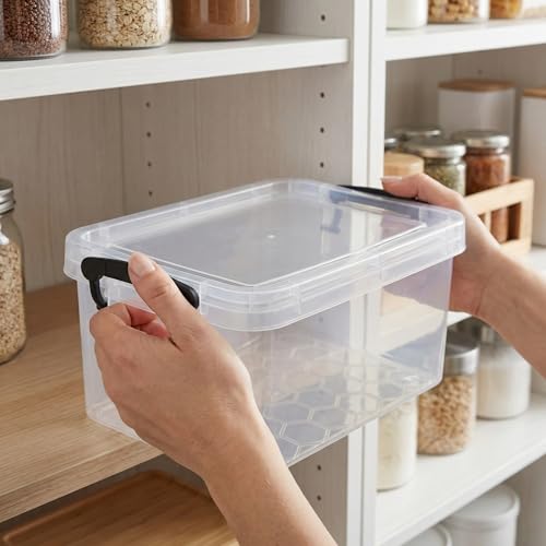 Image of 2 Pack Clear Storage Latch Bins, 2 Qt Small Storage Bins with Lids for Organizing, Plastic Storage Container Stackable Box for Home & Office, BPA-Free, Clear White