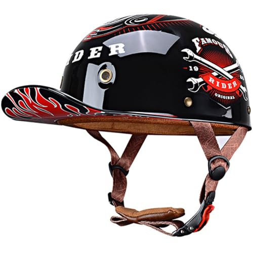 Image of Baseball Motorcycle Half Helmet DOT Approved for Adults Universal Hat Style Helmet with Adjustable Quick Release Buckle Fits Bicycle Cruiser Scooter