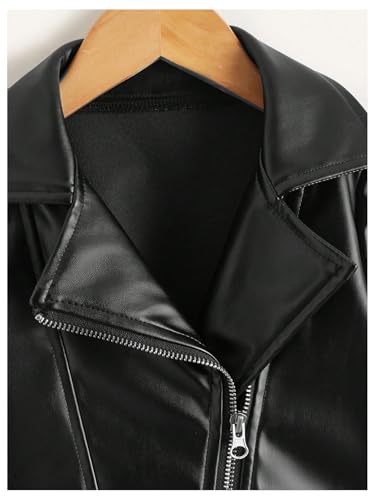 WDIRARA Girl's PU Leather Zip Up Crop Jacket Asymmetrical Collared Long Sleeve Outerwear3