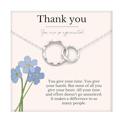 Product Image of the HOPE LOVE SHINE Teacher Appreciation Gift - Thank You Gift for Nanny - Thank You Necklace, Jewelry 16+2', Sterling Silver, 2 Interlocking Silver