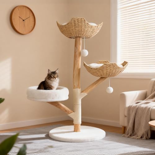 Torre para gatos moderna de madera, 47 pulgadas de alto miniatura 6