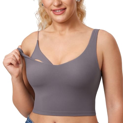 Image of MOMANDA Longline Sports Nursing Bras | Natrelax collection, V neck cropped tank top for breastfeeding, With built in bra, For women
