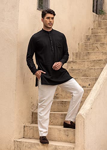 COOFANDY Men's Linen Henley Shirts Long Sleeve Collarless T-Shirts Longline Kurta Beach Shirts with Pocket