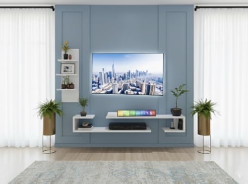 Image of Dual J 40 Inches Broad Base Tv Cabinet Floating Shelves for Wall Set,Wall Mounted Shelf for Living Room, Bedroom, Outdoor,Gallery,Stairs (Russian White)