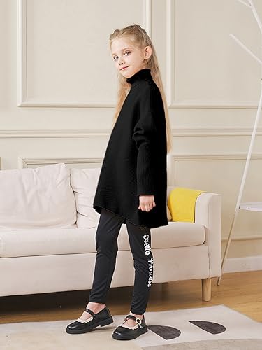 Girls Sweaters for Kids Sweater Dress 10-12 Oversized Long Sleeve Casual Asymmetric Hem Knit Jumper Dresses Tops Black4