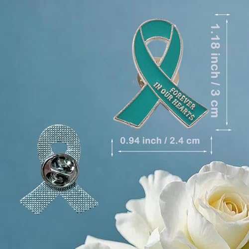 Image of 20 Pcs Funeral Ribbon Awareness Pins Memorial Lapel Brooches Forever In Our Hearts For Mourning Event
