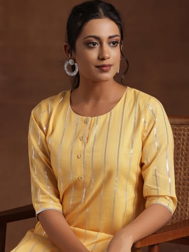 Image of Libas Womens Woven Design Cotton Straight Kurta for Women Suit
