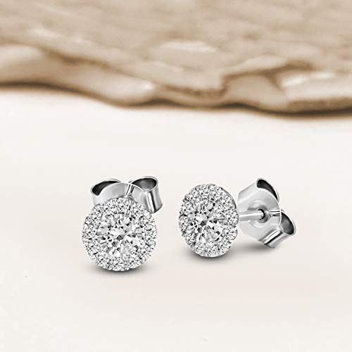 IGI Certified 1 Carat Lab Grown Halo Diamond Stud Earrings | 14K White Gold Round Shape Push Back Pave Setting Friendly Diamonds Earrings2