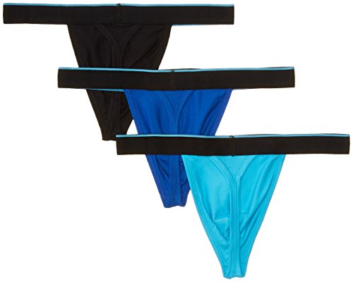 Papi Men's 3-Pack Cotton Stretch Thong, Black/Cobalt/Blue, Large #TOP3