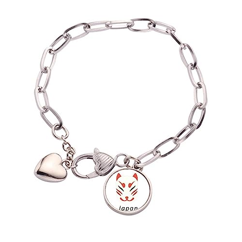 Bracelet traditionnel japonais renard et cœur en métal taille M