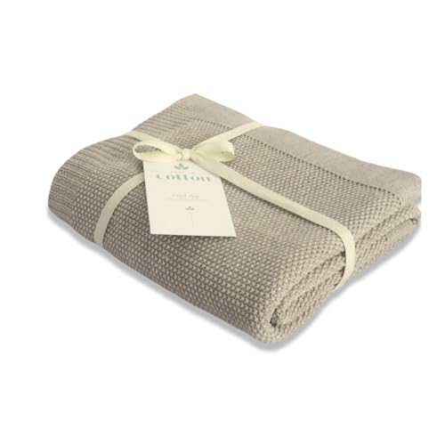 Just in Cotton Babydecke Merinowolle 75x100cm - Premium Baby Decke aus 100% Merino Wolle - Einschlagdecke Babyschale Winterdecke für Neugeborenen Newborn Baby Kleinkind Kind (Dunkel Taupe)