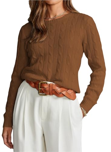 EVALESS Womens Brown Cable Pullover Sweater Old...