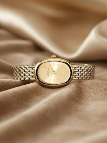 Image of French Connection Sunray Champagne Oval Dial with Gold Two Tone Stainless Steel Strap Watch for Womens - FCN0130TM