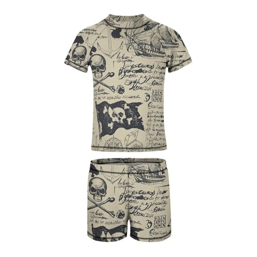 Skulls Crossbones Pirate FlagChildren's Casual Swimsuit Set - Simple and Versatile8-10Y（130cm）4