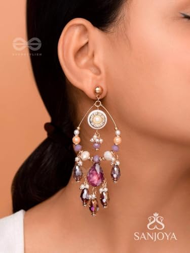 Image of SANJOYA by EVERSTYLISH Embroidered Earrings for Women | Hoop Earrings with Stones, Beads, Pearls & Glass Drops | Lightweight Ethnic & Festive Jewelry for Weddings & Parties