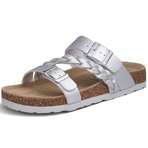 Image of KIDMI Women's Cork Footbed Sandals with Arch Support Comfortable Slip-On Slide Sandals With Adjustable Buckle for Summer