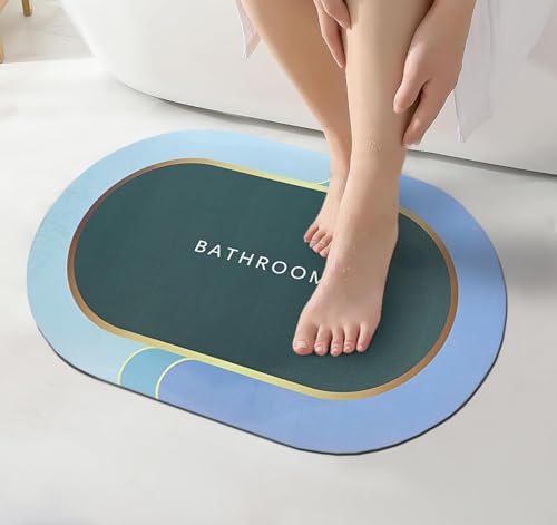 Image of Yellow Weaves Rubber 2 Pcs Anti Slip Water Soaking Floor Mat, Water Absorbent Non Slip Bath Mat, Quick Dry Mat for Bathroom, Door Mat for Home, Kitchen, Office, Kitchen Oval - Malachite Green
