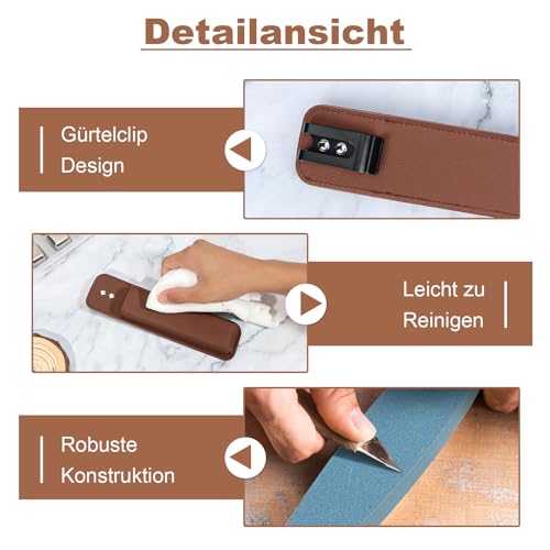 Schleifstein Set 230x35x15 mm Schärfwerkzeug Grau Oval Kunstleder Braun Gürteltasche mit Rückenclip Sensenwetzstein für Sense Gartenschere Schere Axt (Schleifstein Set)