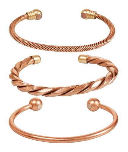 Image of Touchstone copper bracelets | gift for men women |adjustable 100% pure solid real magnetic jewelry | handmade bracelet set combo | rope braided tibetan bangles.