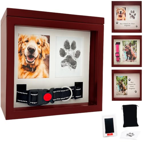 OtterPets Dog Urn for Ashes 4 Customizable Displays with Paw Print Ink Kit and Flannel Bag Pet Urns for Dogs Ashes Pet Cremation Box Cat Urn for Ashes Dog Ashes Keepsake (Brown)