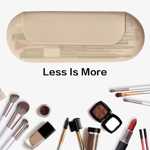 Makeup Brush Holder Magnetic Closure Make Up Brushes Organizer Silicone Makeup Bag Travel Essentials (Khaki)2