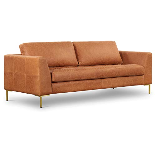 Image of Poly & BARK Calle 90 inch Sofa, Full-Grain Pure-Aniline Italian Leather, Cognac Tan, Brass Legs