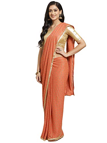 Image of AKHILAM Women's Pure Chiffon Saree with Blouse Piece