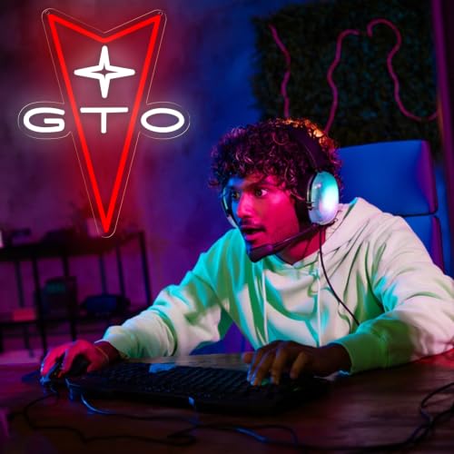 Image of AHlove GTO Neon Car Signs for Store Wall Decor, Led Business Sign Suitable for Man Cave、Bedroom、Garage、Party, Birthday、Christmas Gifts for Boys 5V Power Adapter 16 * 12Inch(white+red)