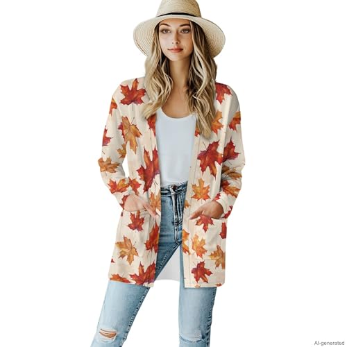 Image of Forchrinse Red Ladybug Cardigan for Women Causal Long Sleeve Open Front Cardigans Sweater Fashion 2024 Fall Coat with Pockets