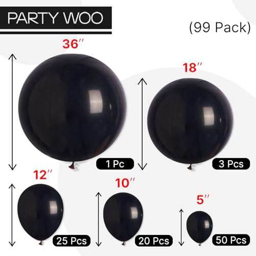 PartyWoo Black Balloons 99 pcs Different Sizes of 36 18 12 10 5 Inch Black Balloons Arch Kit Garland for Baby Shower Birthday Graduation Casino Gaming Anniversary Race Car Party Decorations Black-Y18 - Image 3