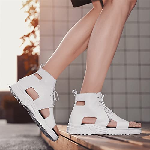 Men Sandals Platform Leather High-top Design Shoes Lace-up Toe Soft Sneakers Outdoor Breathable(OneColor,41)2