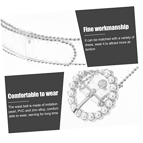 PartyKindom Adjustable Thin Waist Belt for Women Dress with Delicate Pearl Design Transparent PVC and Zinc Alloy Material Fashion Waistband for Halloween Thanksgiving Christmas Gifts3