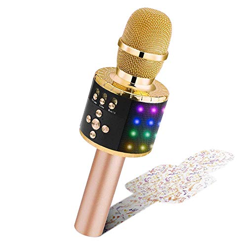 BONAOK Microphone Sans Fil, 4 en 1 Micro Karaoké Bluetooth LED Lampe Coloré lecteur Haut-parleur Enregistreur portable, Karaoké Enfant de Fête familial pour Ordinateur et Smartphone Android/iOS