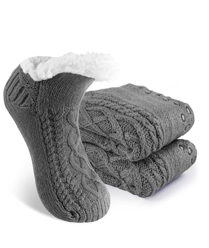 UUMIAER Fuzzy Slipper Socks for Men, Non-Slip Warm Cozy Thick Fleece Lined Home Socks with Grippers for Cold Weather