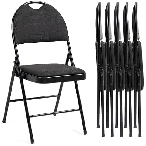 HOMEFUN Folding Chairs Set of 6 Padded Folding Chairs with Cushion Portable and Assembled Folding Foldable Dining Chairs for Guests Kitchen Office Wedding Party Black Cover