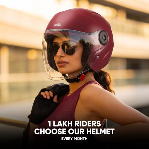 Image of TVS ACE ISI Certified Open face Unisex Helmet with Full Coverage Visor Available in 8 Colors | Lightweight Comfort-Fit Microfiber Liner Equipped with Quick Release Chin Strap